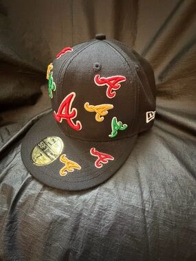 New Era Black Multicolor Atlanta 'A' Patch 59FIFTY Fitted Hat